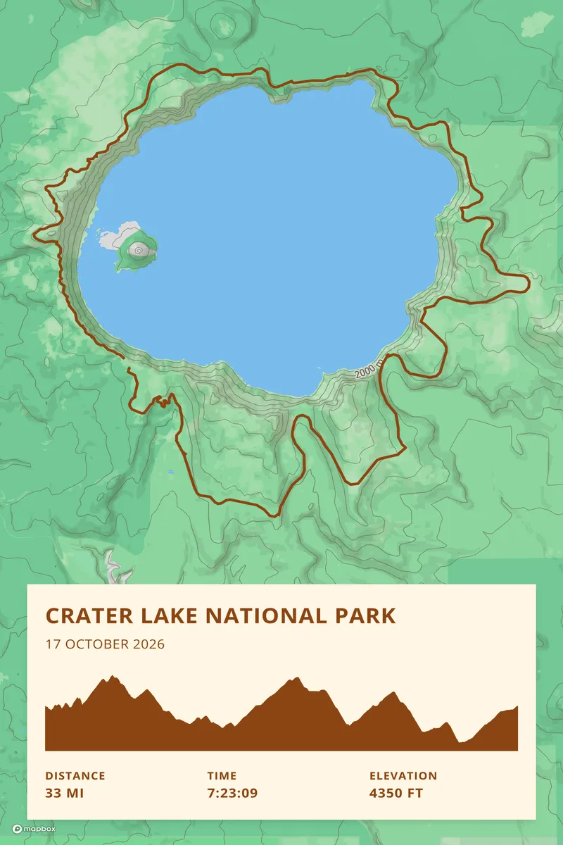 Crater Lake National Park custom route map print by Athlete Prints