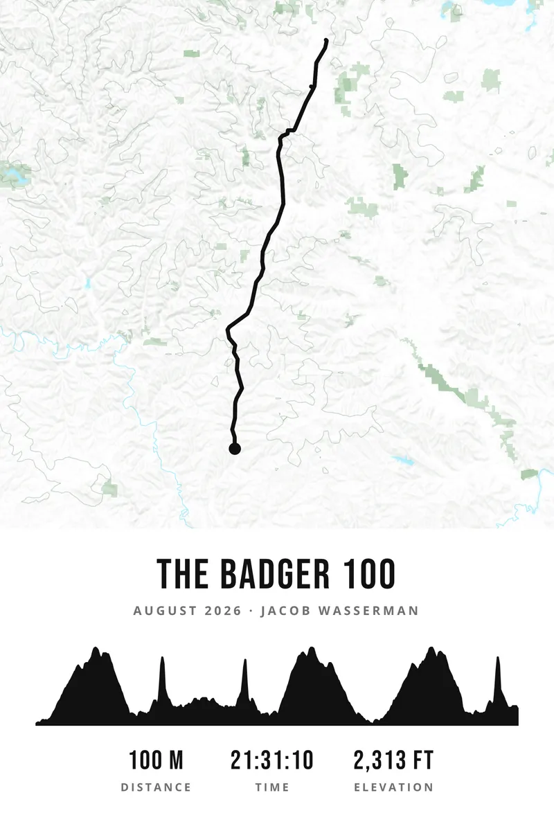 The Badger 100 custom route map print by Athlete Prints